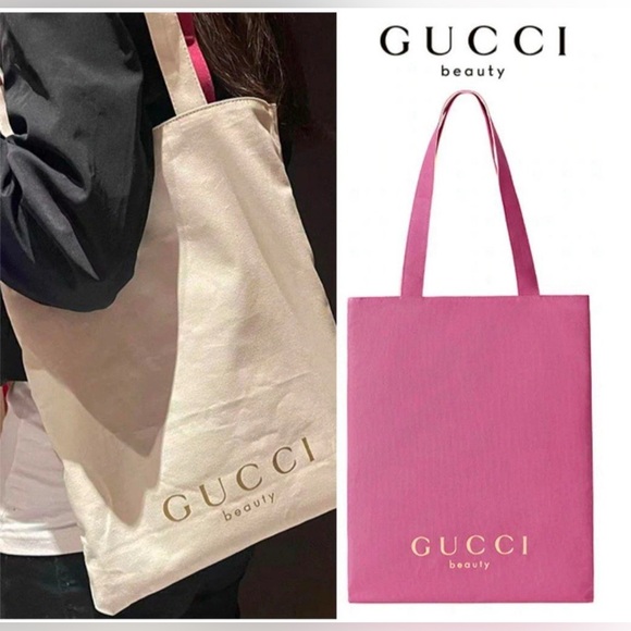 BEAUTY Counter Reversible Tote Bag BERRY PINK/BEIGE - New! - Picture 2 of 7